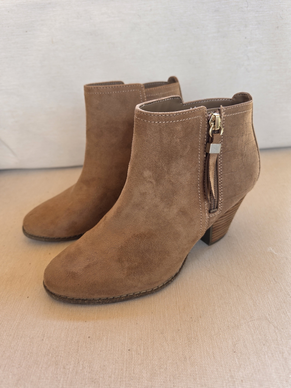 Dr. Scholl's Tan Suede Side-Zip Ankle Booties